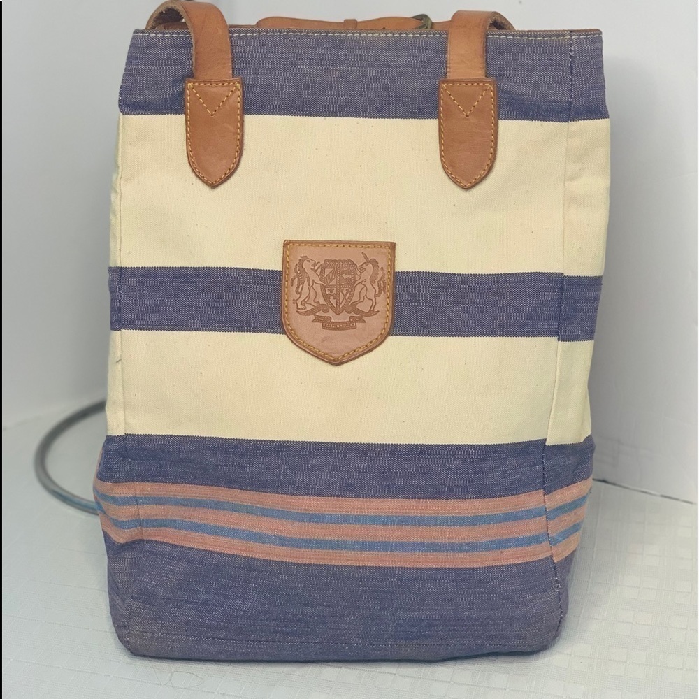 Vintage Ralph Lauren Red, white and blue canvas and leather tote.